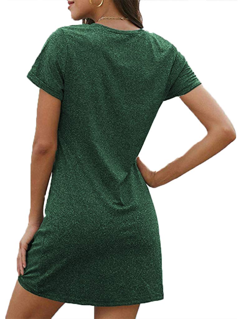 Locryz Women's Causal T-Shirt Dress Short Sleeve V Neck Knotted Mini Dress L Green - Image 2